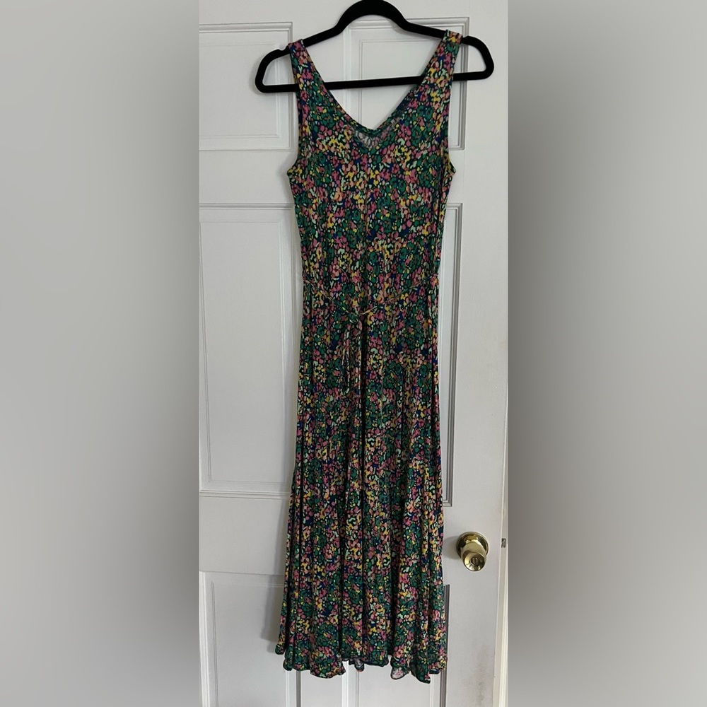 LOFT Green/Yellow/Pink Midi Dress